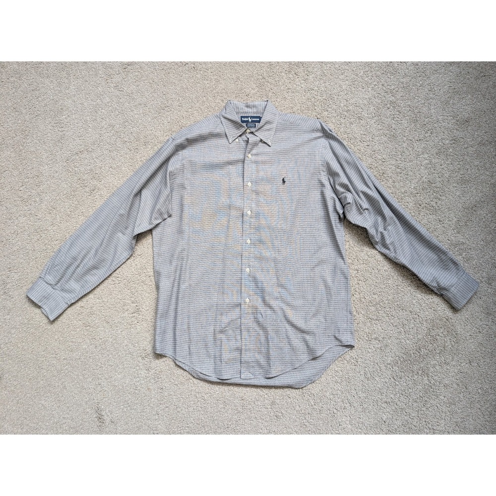 Ralph Lauren Yarmouth Shirt Mens 15.5 32/33 Cotton Grey Check Button Down Pony